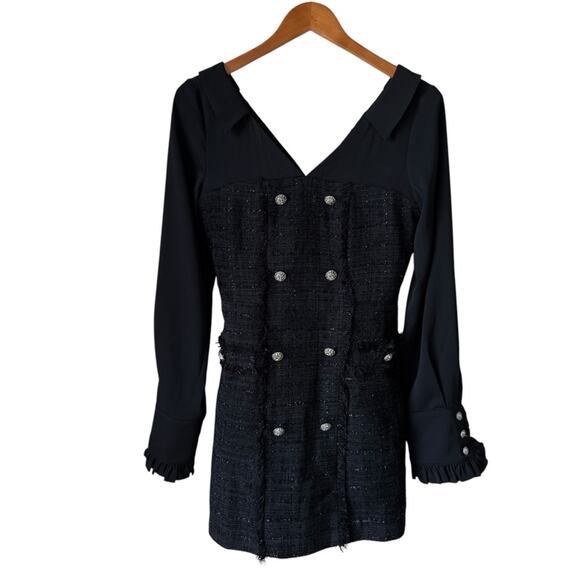 Vock Tweed black v-neck Mini Dress Size Large - Picture 1 of 3